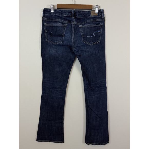 Vintage Y2K American Eagle Jeans Womens Sz 10S Skinny Kick Sequins Pocket Dark - Picture 2 of 11